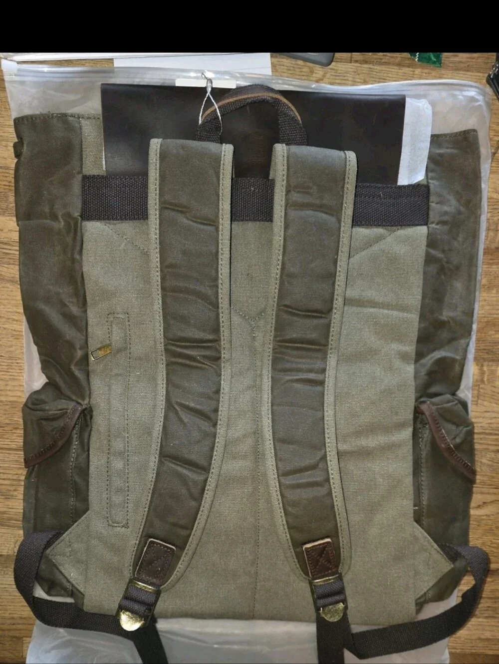 Paul richard handcrafted backpack, waxed canvas and leather